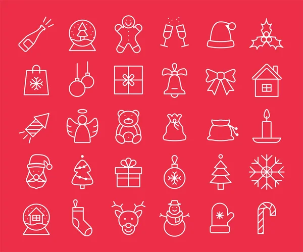 Colección de iconos de línea de Navidad. Conjunto de iconos vacaciones de invierno. — Vector de stock