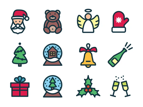 Colección de iconos de línea de Navidad. Conjunto de iconos vacaciones de invierno. — Vector de stock