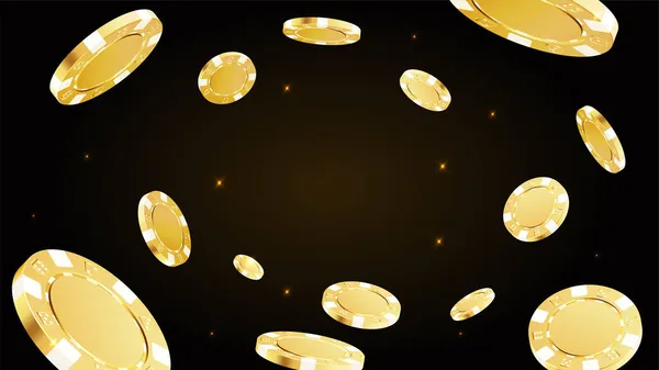 Gold poker chips flying around the center. — Stock Vector