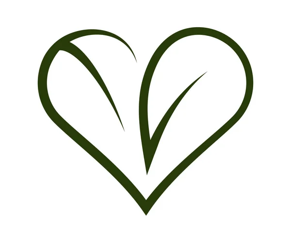 Σύμβολο καρδιάς που σχηματίζεται από δύο φύλλα. Περίγραμμα καρδιάς. Λογότυπο Vegan — Διανυσματικό Αρχείο