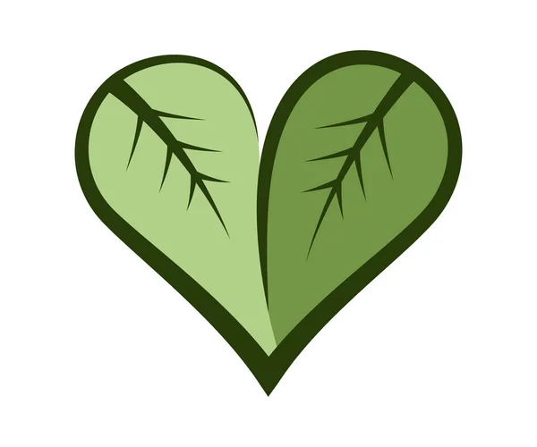 Heart symbol formed by two leaves. Outline heart. Vegan logo — Stock Vector