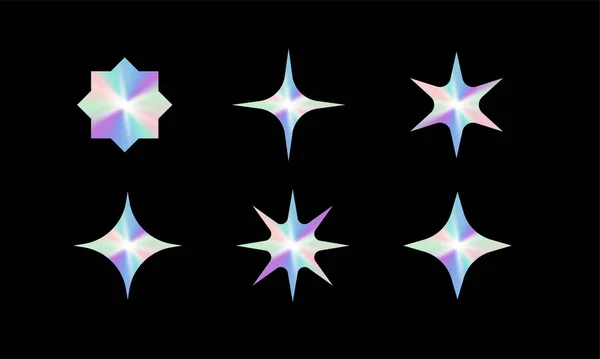 Bir dizi holografik şekil. Holografik çıkartma koleksiyonu. — Stok Vektör