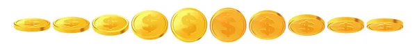 Conjunto de monedas de oro giratorias con signo de moneda de dólar . — Vector de stock