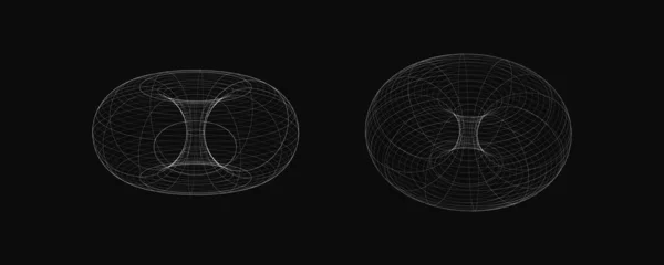 概要レトロなワイヤーフレーム形状。三次元の未来形の集合. — ストックベクタ