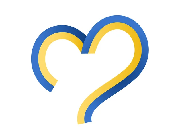 Support of ukrainians concept. Heart shape made by ukrainian ribbon. — Stock Vector