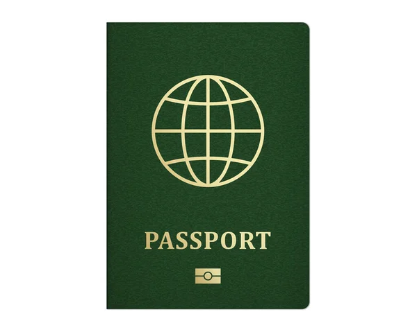 Plantilla realista de pasaporte electrónico. Pasaporte internacional con cubierta verde. — Vector de stock