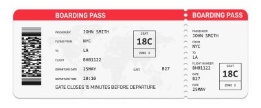 Gerçekçi havayolu geçiş kartı. Biniş kartı şablonu.