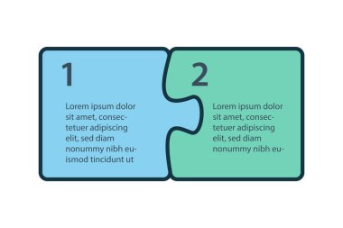 Bilgi grafikleri. Bulmaca dizisi. Yapbozun iki unsuru. İşlem, iş akışı bilgi grafikleri, plan elementleri. Sunum şeması elementleri. Vektör illüstrasyonu