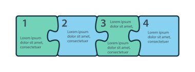 Bilgi grafikleri. Bulmaca dizisi. Yapbozun dört elementi. İşlem, iş akışı bilgi grafikleri, plan elementleri. Sunum şeması elementleri. Vektör illüstrasyonu