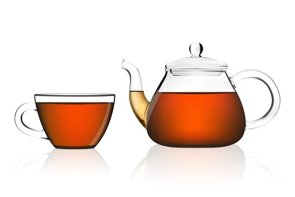 Стеклянная Чашка Чая Стеклянный Чайник Горячий Напиток Прозрачной Чашке Изолированном — стоковый вектор