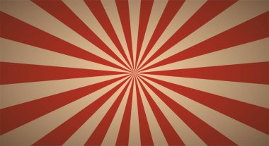 Merkezinde ışın ya da çizgiler olan geçmişe dönük bir arkaplan. Güneş patlaması ya da güneş patlaması. Yıldız patlaması soyut arkaplan. Kırmızı renk. Vektör illüstrasyonu