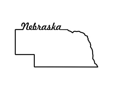 Nebraska eyalet haritası. ABD eyalet haritası. Nebraska ana hat sembolü. Retro tipografi. Vektör illüstrasyonu