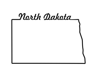 Kuzey Dakota eyalet haritası. ABD eyalet haritası. Kuzey Dakota ana hat sembolü. Retro tipografi. Vektör illüstrasyonu