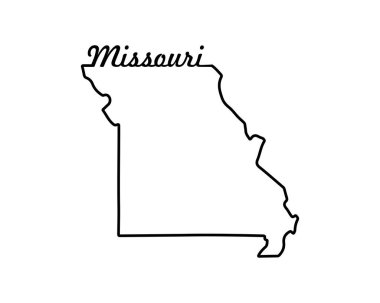 Missouri eyalet haritası. ABD eyalet haritası. Missouri ana hat sembolü. Retro tipografi. Vektör illüstrasyonu
