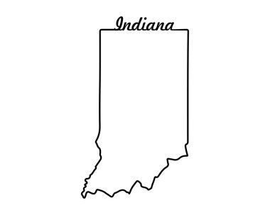 Indiana eyalet haritası. ABD eyalet haritası. Indiana ana hatları. Retro tipografi. Vektör illüstrasyonu