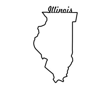 Illinois eyalet haritası. ABD eyalet haritası. Illinois ana hat sembolü. Retro tipografi. Vektör illüstrasyonu