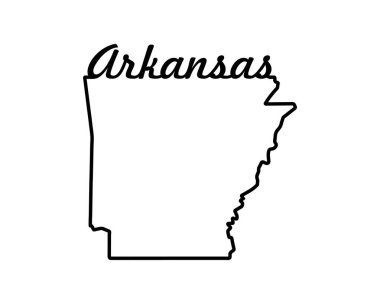 Arkansas eyalet haritası. ABD eyalet haritası. Arkansas ana hat sembolü. Retro tipografi. Vektör illüstrasyonu