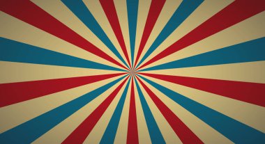 Merkezinde ışın ya da çizgiler olan geçmişe dönük bir arkaplan. Güneş patlaması ya da güneş patlaması. Yıldız patlaması soyut arkaplan. Kırmızı, mavi renk. Vektör illüstrasyonu