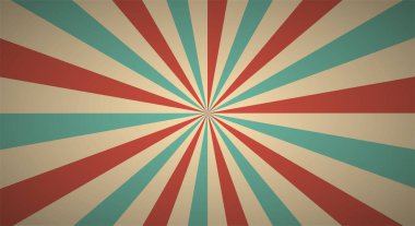 Merkezinde ışın ya da çizgiler olan geçmişe dönük bir arkaplan. Güneş patlaması ya da güneş patlaması. Yıldız patlaması soyut arkaplan. Kırmızı, turkuaz renk. Vektör illüstrasyonu