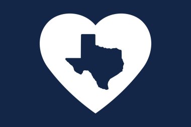 Amerikan devleti kalp şeklinde. Teksas Eyaleti. Vatansever kalp sembolü. Amerika 'yı seviyorum. Vektör illüstrasyonu