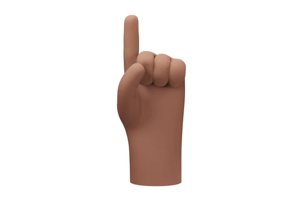 3D手势符号 指出符号或提示表情符号 指指点点3D渲染 指尖的手 注意符号 黑色皮肤 — 图库照片