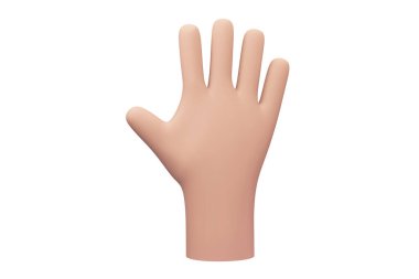 3d hand gesture symbol. Five fingers gesture. 3d render. Hand with five fingers raised. Hi five. Vote symbol. White skin.