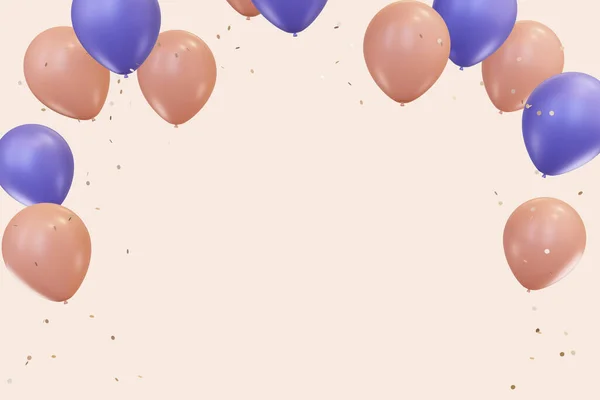 Pink and blue balloons. Pastel pink background. Applicable for birthday party invitation or sale banner. Celebration template. 3D rendering illustration.