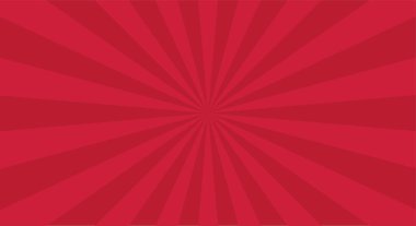 Merkezinde ışın ya da çizgiler olan geçmişe dönük bir arkaplan. Güneş patlaması ya da güneş patlaması. Yıldız patlaması soyut arkaplan. Kırmızı renk. Vektör illüstrasyonu