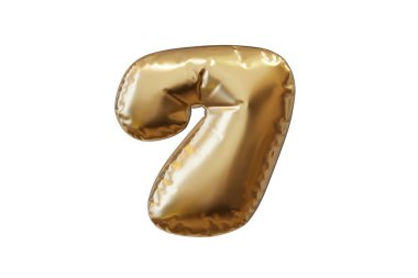 Balloon gold number. Golden balloon seven number. Applicable for birthday party holiday event, party design. Metallic glossy golden number. 3d rendering illustration.