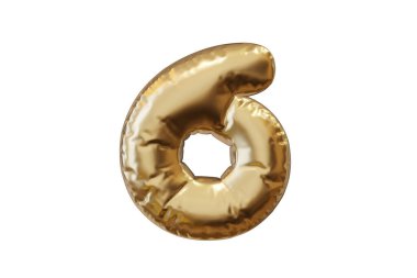 Balloon gold number. Golden balloon six number. Applicable for birthday party holiday event, party design. Metallic glossy golden number. 3d rendering illustration.