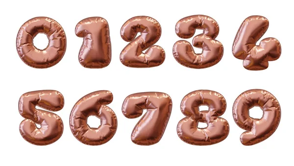 Set of balloon rose gold number. Golden balloon numbers. Applicable for birthday party holiday event, party design. Metallic glossy golden number. 3d rendering illustration.