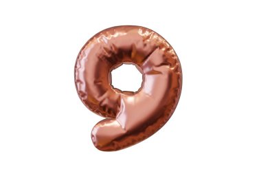 Balon gülünün altın numarası. Altın balon dokuz numara. Doğum günü partisi tatil etkinliği, parti tasarımı için başvurulabilir. Metalik parlak altın sayı. 3d resimleme.