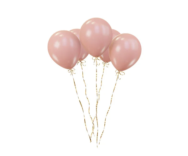 Ein Bündel Rosafarbener Luftballons Auf Weißem Hintergrund Goldene Schleifen Anwendbar — Stockfoto