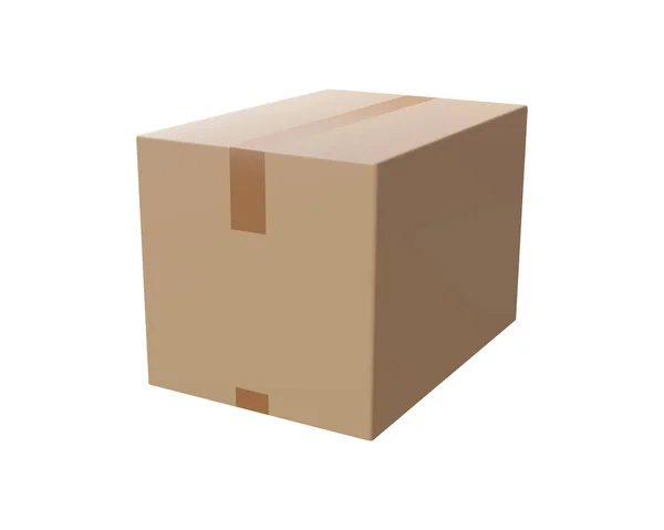 隔離された背景に宅配ボックス スコッチテープ付きの段ボールやカートンの現実的な宅配ボックス 3D現実的なパッケージボックス ベクターイラスト — ストックベクタ