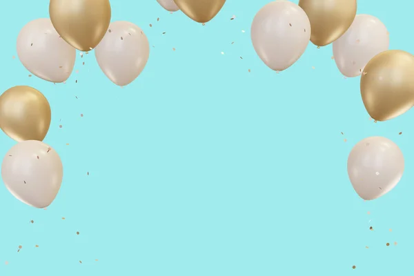 Pink Gold Balloons Cyan Background Applicable Birthday Party Invitation Sale — Stock Photo, Image