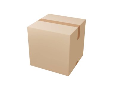 İzole edilmiş bir arka planda teslimat kutusu. İskoç bantlı karton ya da karton gerçekçi teslimat kutuları. 3D gerçekçi paket kutuları. Vektör illüstrasyonu