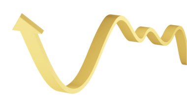 Sarı ok yükseliyor. İlerleme, büyüme, gelişme veya başarı kavramı. Gerçekçi ok grafiği. Büyümenin bir yolu. 3D ok sembolü. 3d resimleme.