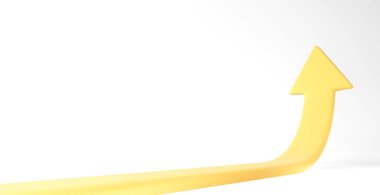Sarı ok yukarı. İlerleme, büyüme, gelişme veya başarı kavramı. Büyümenin bir yolu. 3D ok sembolü. 3d resimleme.