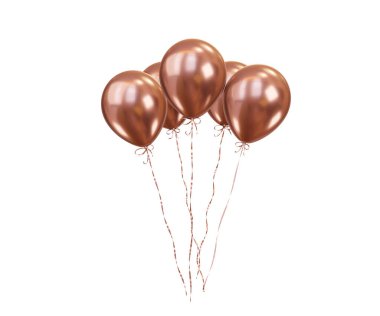 Beyaz izole edilmiş arka planda bir demet altın balon. Altın kurdeleler. Tatil davetiyesi tasarımı için uygulanabilir. Lüks helyum balonları. 3d resimleme