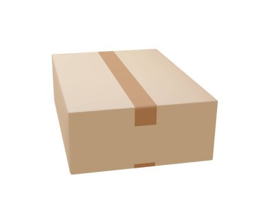 İzole edilmiş bir arka planda teslimat kutusu. İskoç bantlı karton ya da karton gerçekçi teslimat kutuları. 3D gerçekçi paket kutuları. Vektör illüstrasyonu