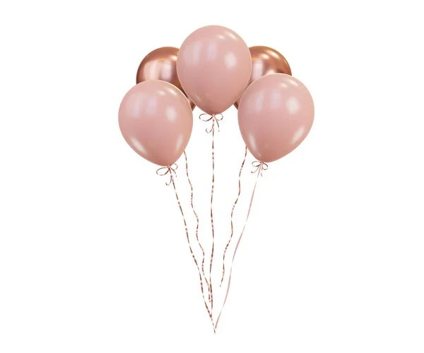 Bunch Rose Gold Pink Balloons White Isolated Background Gold Ribbons — Stock Photo, Image