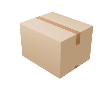 İzole edilmiş bir arka planda teslimat kutusu. İskoç bantlı karton ya da karton gerçekçi teslimat kutuları. 3D gerçekçi paket kutuları. Vektör illüstrasyonu