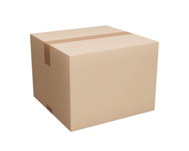 İzole edilmiş bir arka planda teslimat kutusu. İskoç bantlı karton ya da karton gerçekçi teslimat kutuları. 3D gerçekçi paket kutuları. Vektör illüstrasyonu