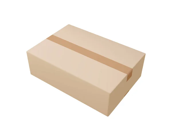 隔离背景下的投递箱纸板箱或纸箱的现实的递送箱与苏格兰带 3D现实包装箱 矢量说明 — 图库矢量图片