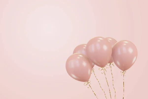 Bunch Pink Balloons Gold Ribbons Pastel Pink Background Applicable Birthday — Stock Photo, Image