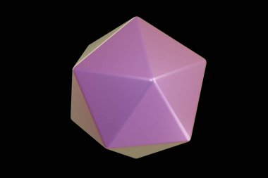 Holografik 3D şekil. İnci renkli ikosahedron. Geometrik şekil. Geometrik ilkel. 3d oluşturma.