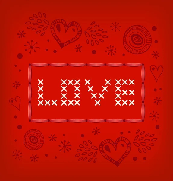Nápis Love. skandinávský styl pletený vzor srdce a sněhové vločky. Amour — Stockový vektor