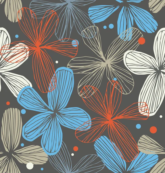 Patrón de encaje lineal decorativo sin costuras con flores. Fondo lindo retro. Plantilla para textiles, fondos de pantalla, cortinas, decoración — Vector de stock