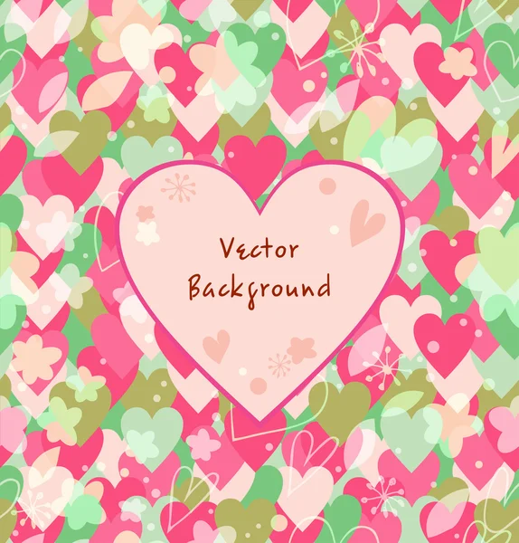 Background with hearts, flowers, leafs. Decorative multicolors card — Wektor stockowy