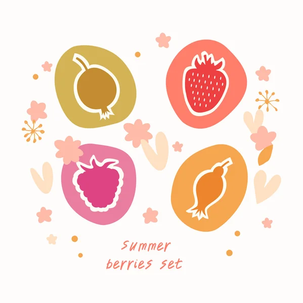 夏日浆果集食物图标涂鸦集合 — 图库矢量图片